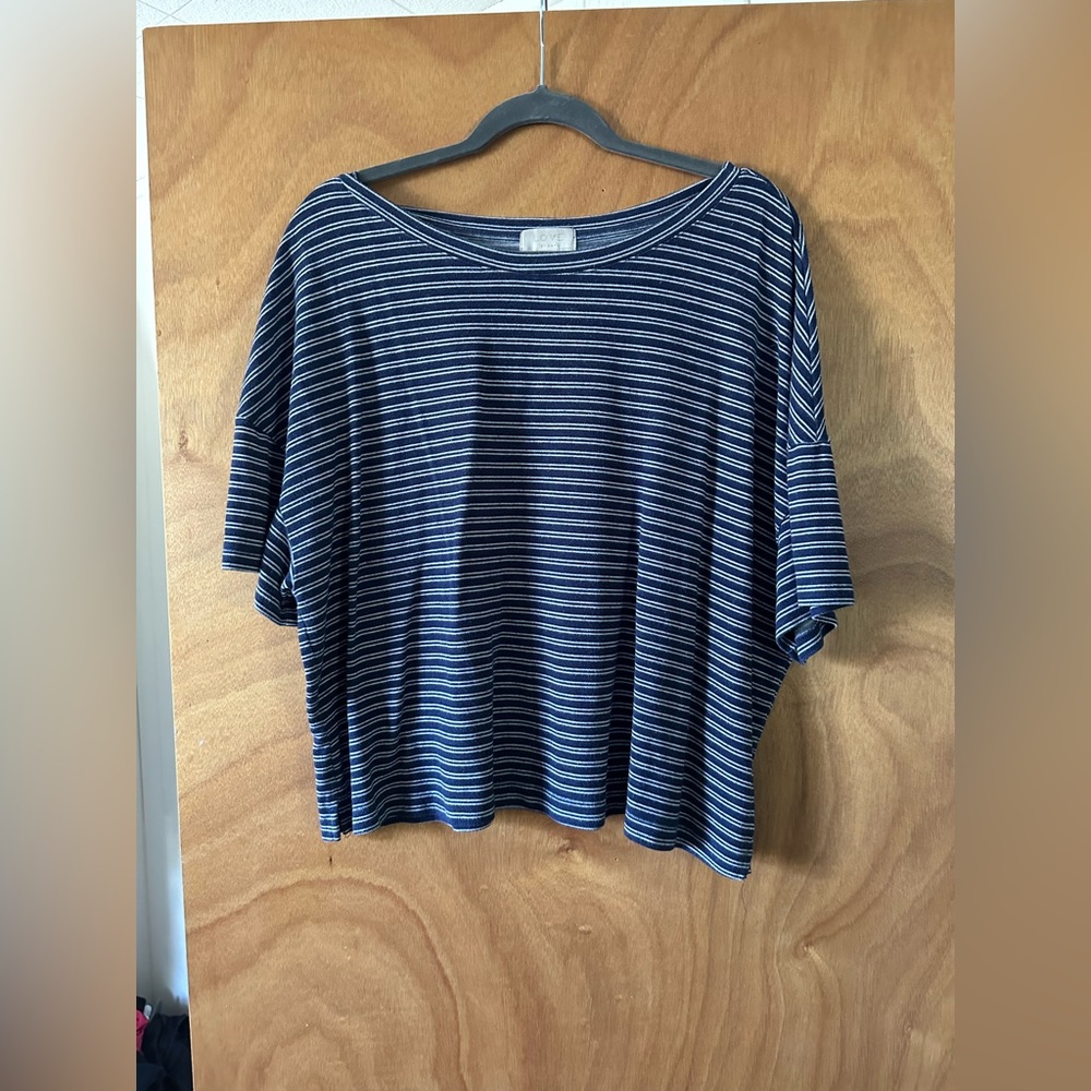 Blue and white striped xl crop top